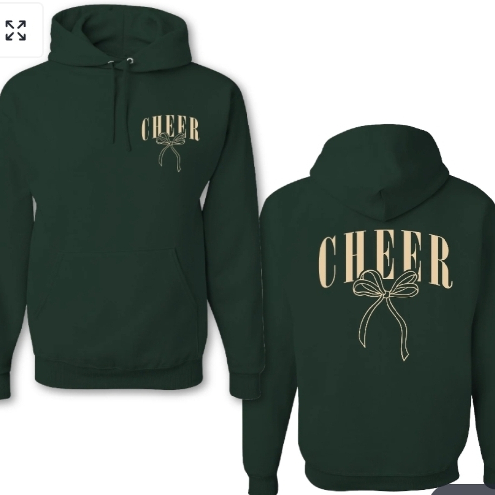 Forest Green XL  “CHEER” Hoodie Sweatshirt Front & Back Graphic XL Preowned